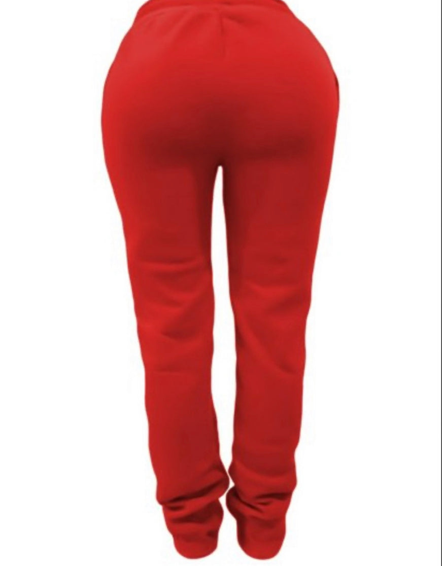 RED STACKED JOGGERS!